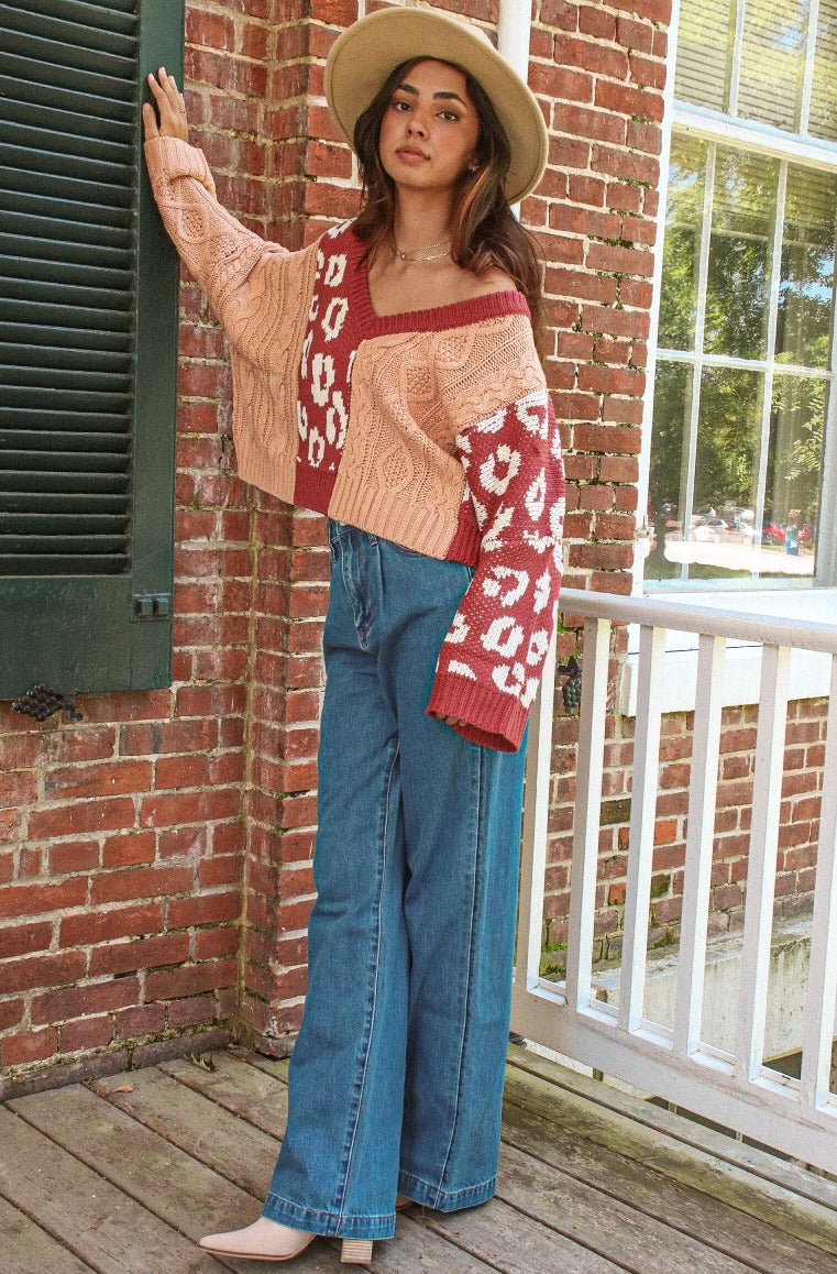 Autumn Oversize Sweater DEEP ROSE /APRICOT